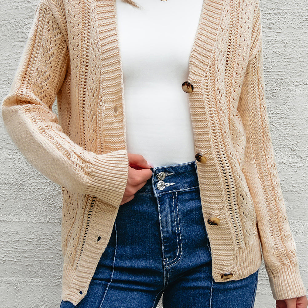 Dark Khaki Open Knit Drop Shoulder Sweater Cardigan
