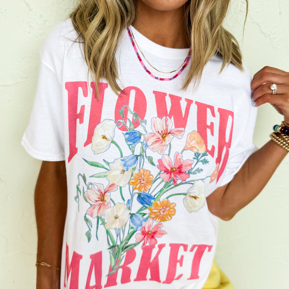 White FLOWER MARKET Graphic T Shirt