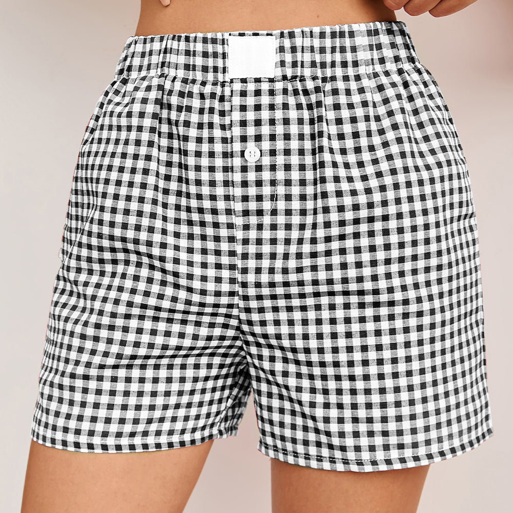 Black Gingham Printed High Waist Shorts