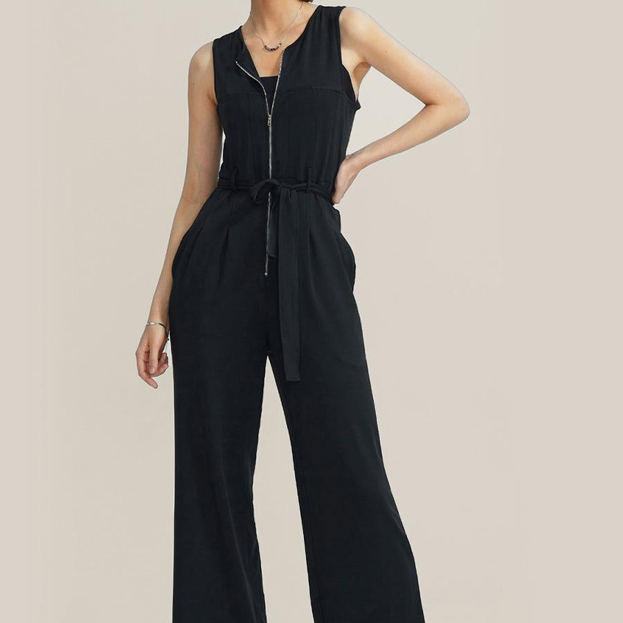 Sleeveless V-Neck Zipper Up Jumpsuits - Cherfly