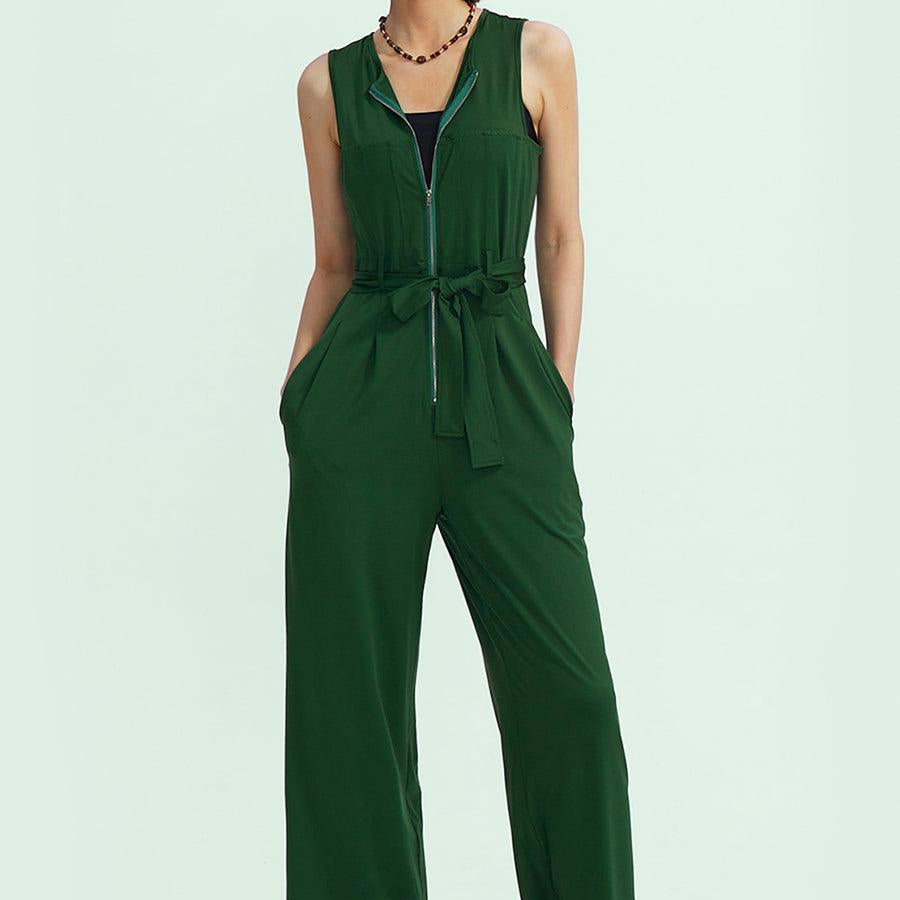 Sleeveless V-Neck Zipper Up Jumpsuits - Cherfly
