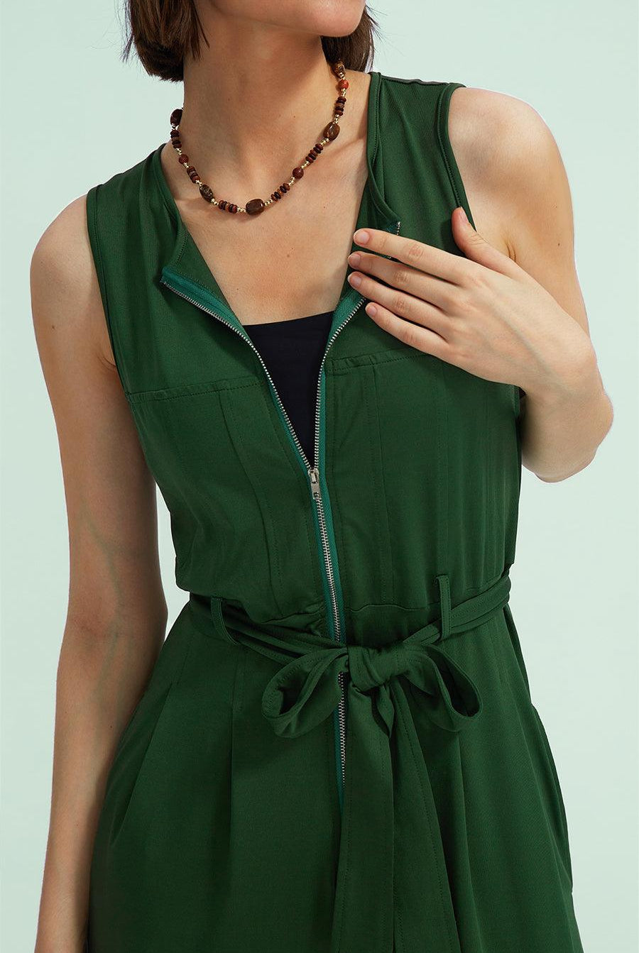Sleeveless V-Neck Zipper Up Jumpsuits - Cherfly