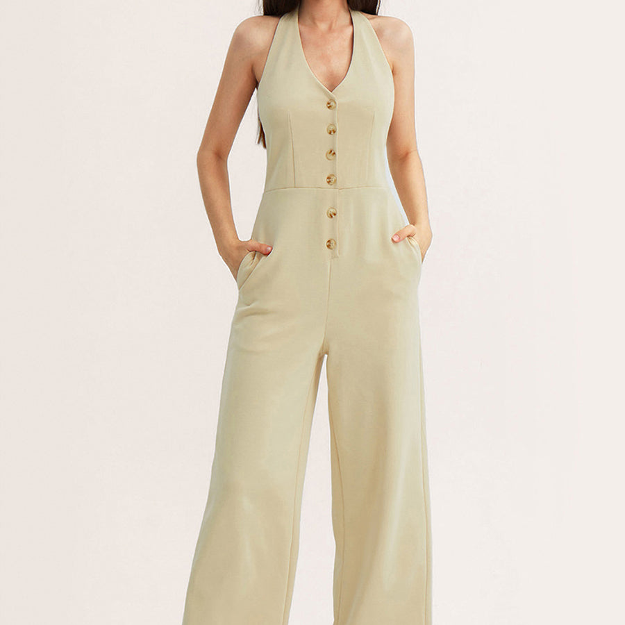Cherfly V-Neck Halter Jumpsuits