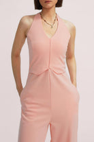 V-Neck Halter Side-Slit Pants Jumpsuits - Cherfly