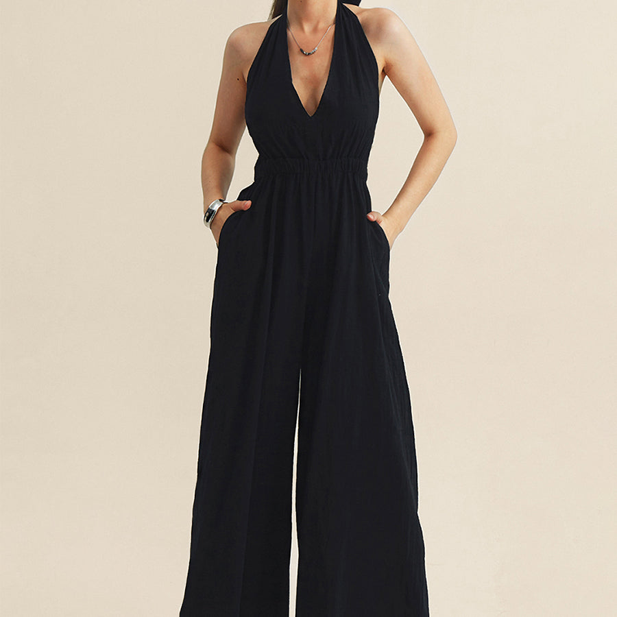 CHERFLY Backless V-Neck Halter  jumpsuits