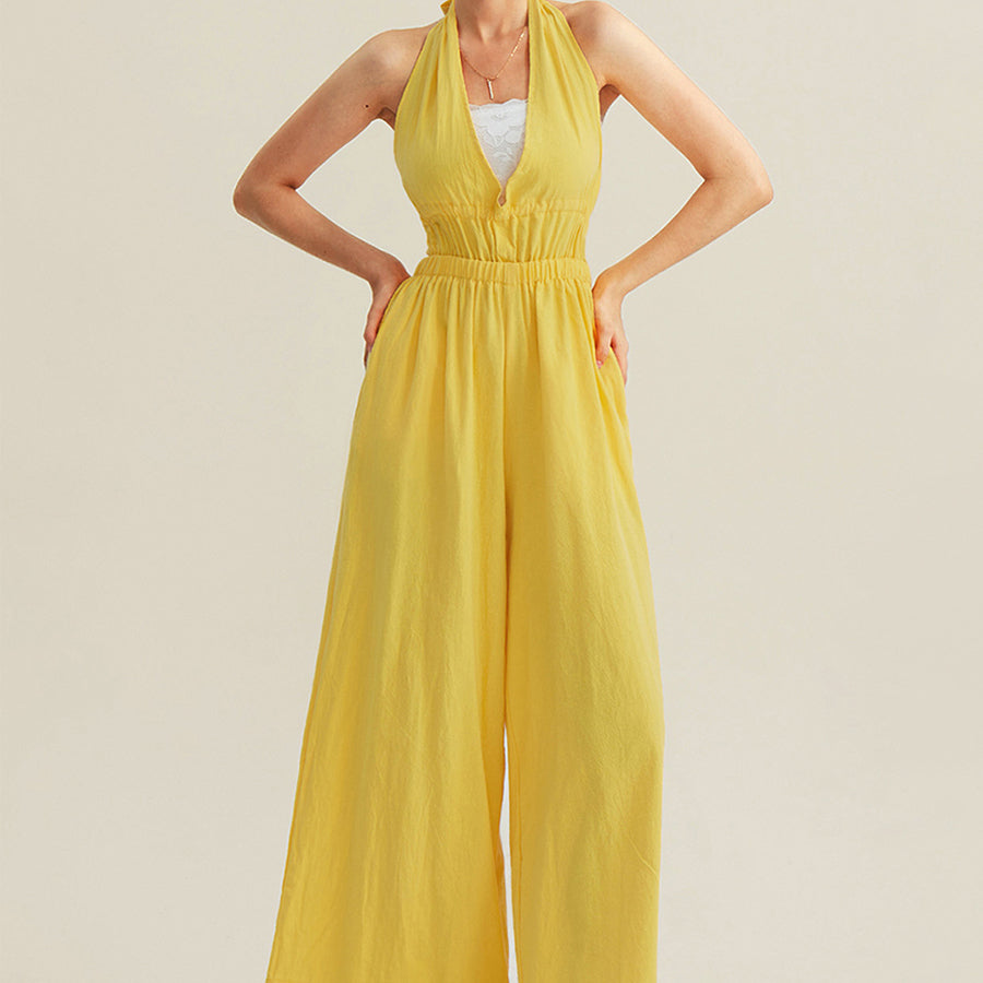 CHERFLY Backless V-Neck Halter  jumpsuits