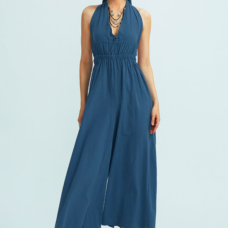 CHERFLY Backless V-Neck Halter  jumpsuits