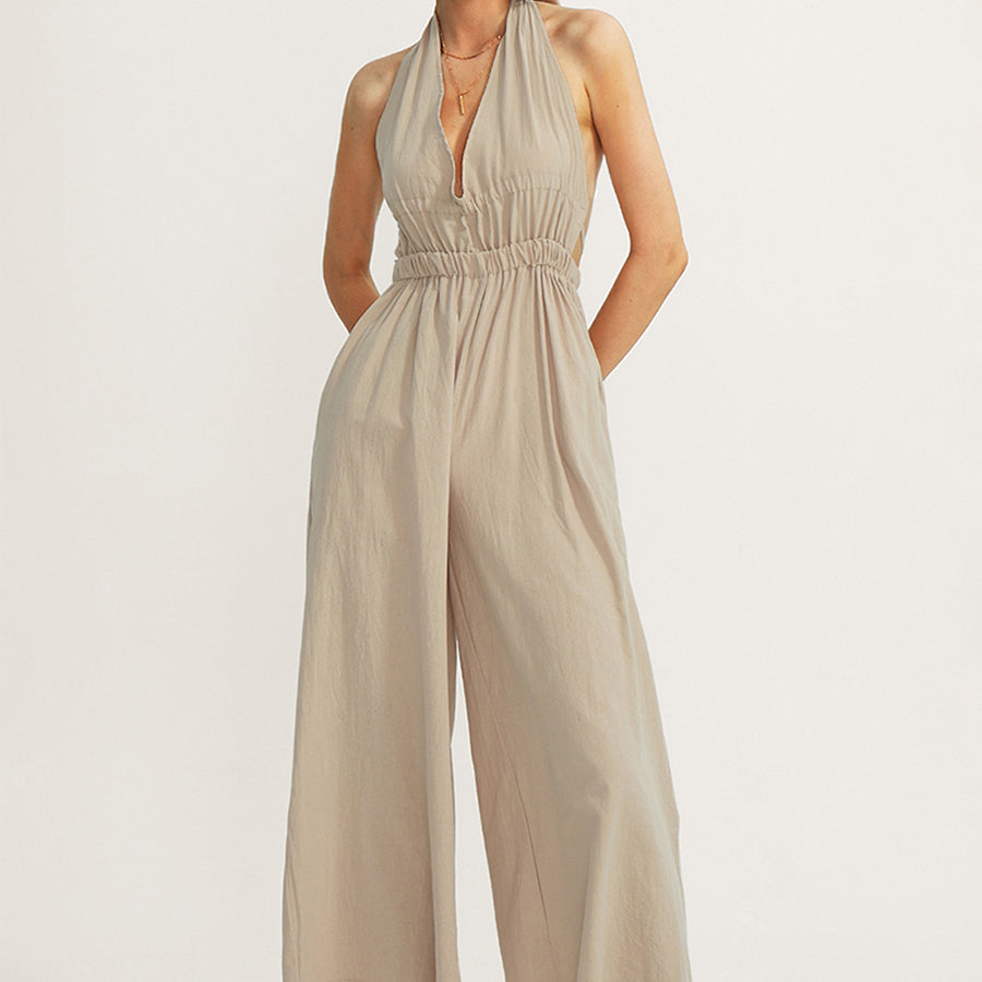 CHERFLY Backless V-Neck Halter  jumpsuits