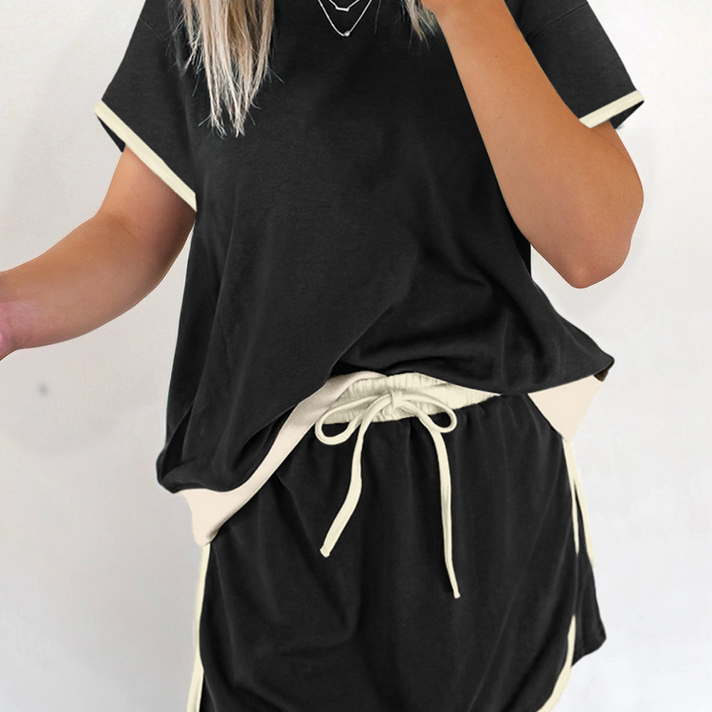 Turquoise Colorblock Edge Drop Shoulder T Shirt and Skort 2Pcs Set