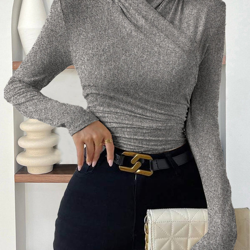 T-Shirt T-Shirts Women Pullover Regular None None Long Sleeve Spring Solid V-Neck Sexy Polyester