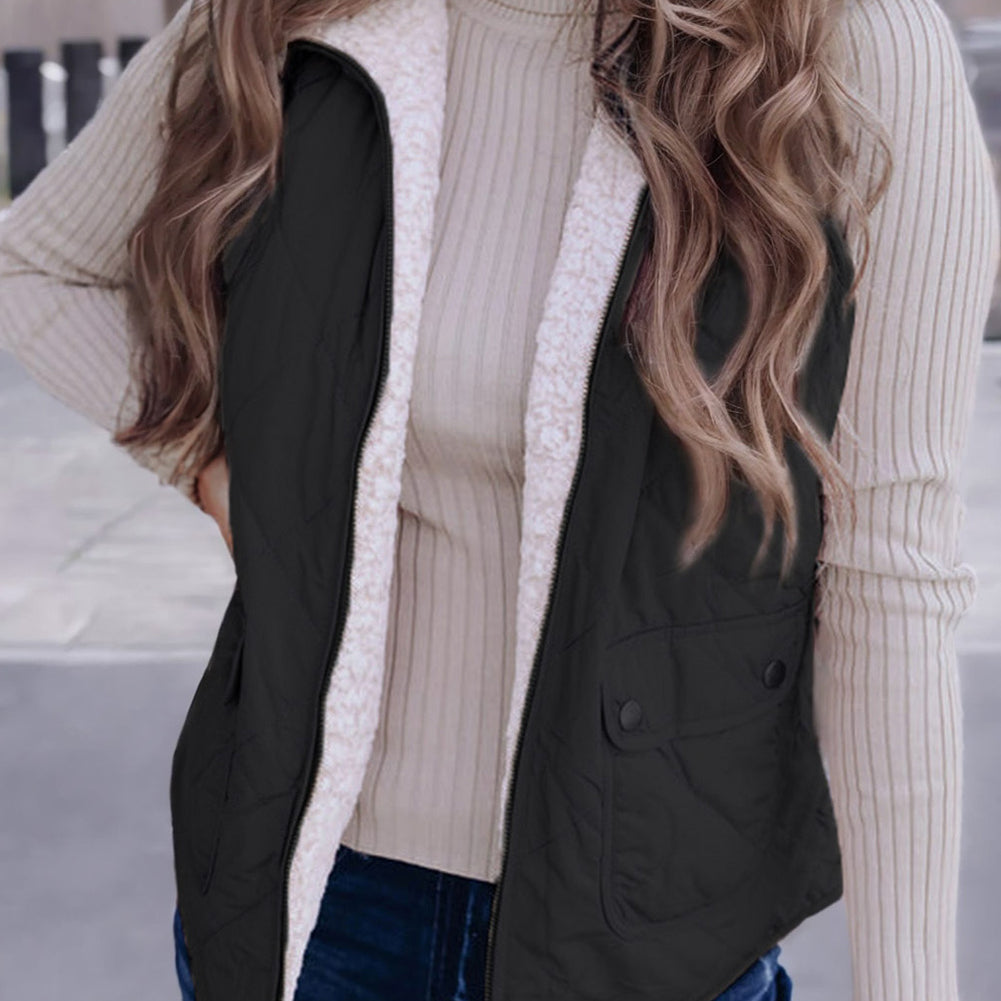 Pink Fleece Lined Quilted Vest Coats