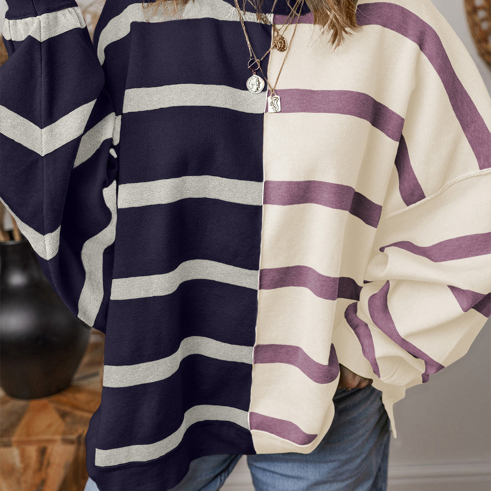Khaki Stripe Colorblock Oversized Sweater