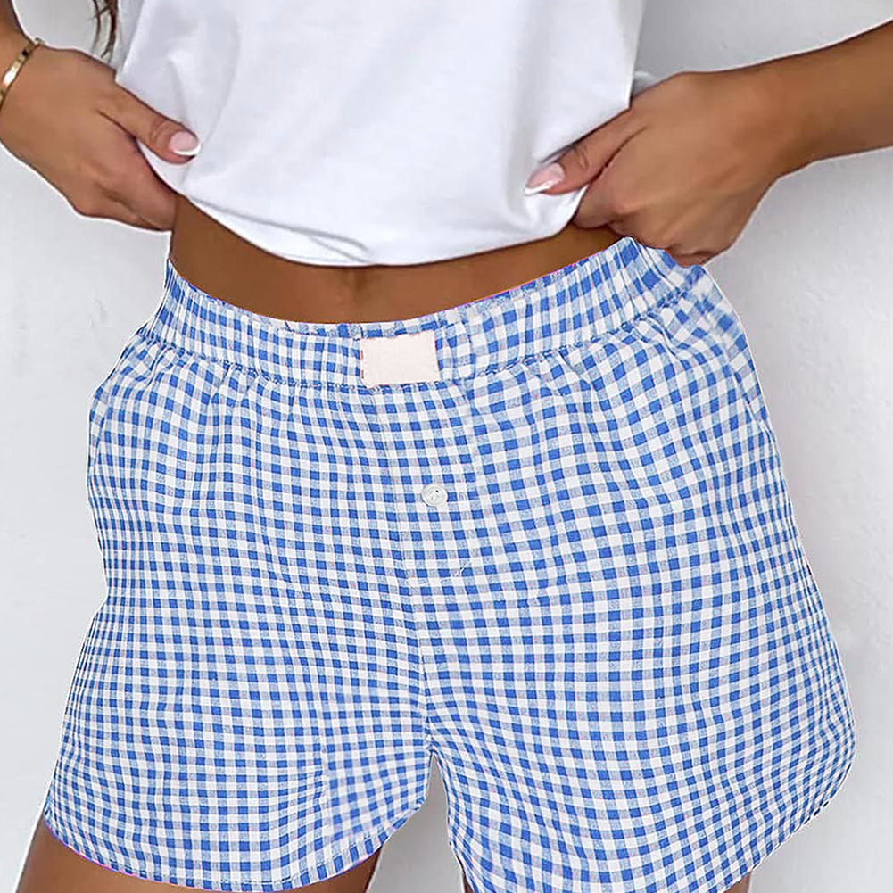 Fern Green Red Plaid Gingham Printed High Waist Shorts