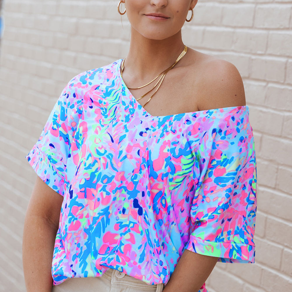 Green Loose Painted Floral Tee