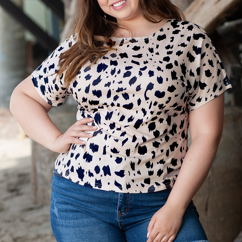 Khaki Leopard Print Twist Open Back Plus Size Top