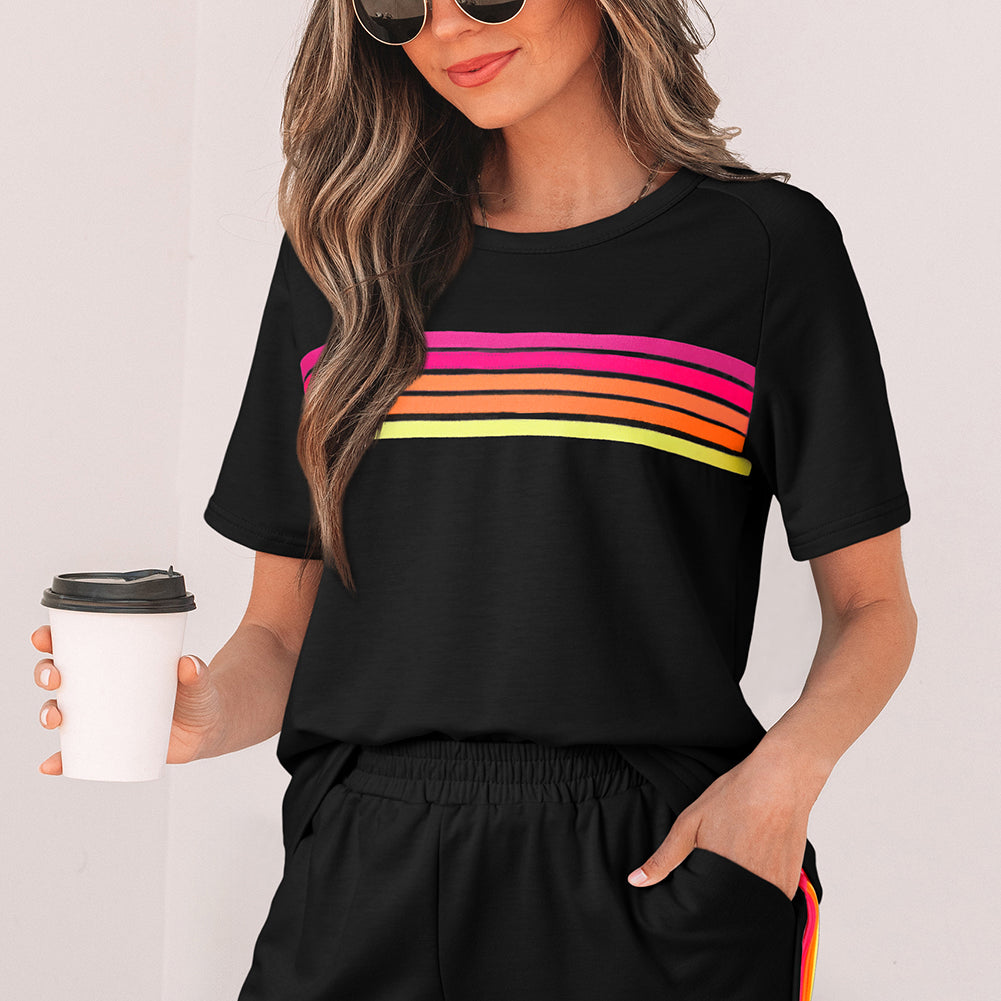 Beau Blue Striped Patch Front Casual Tee