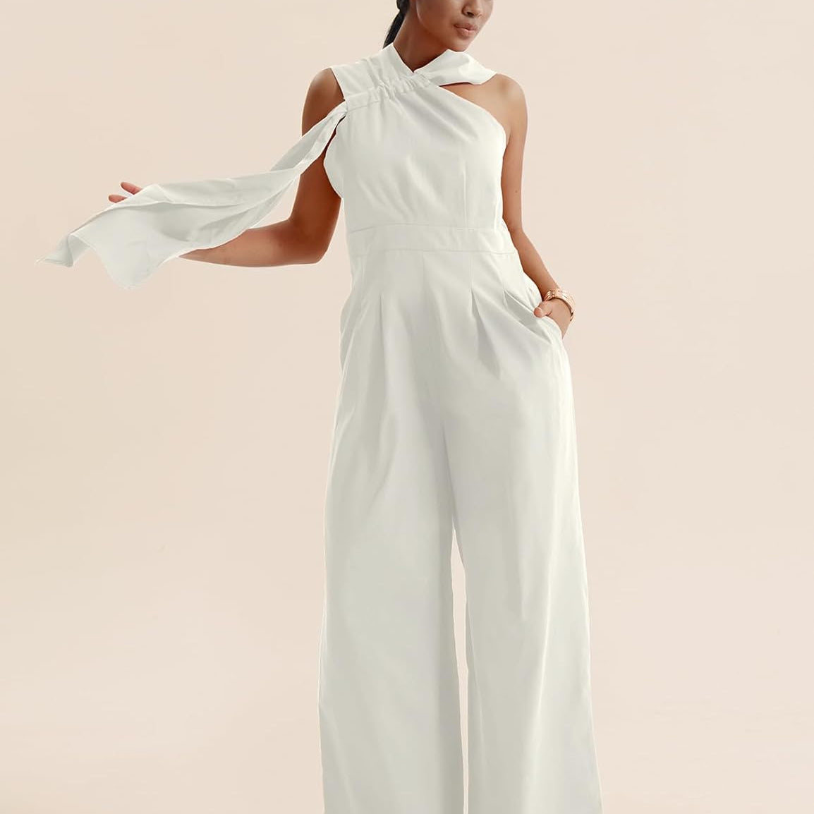 CHERFLY Jumpsuits for Women 2024 Casual Summer Sleeveless Loose Overalls with Drape Wide Leg Pants with Pockets Outfits