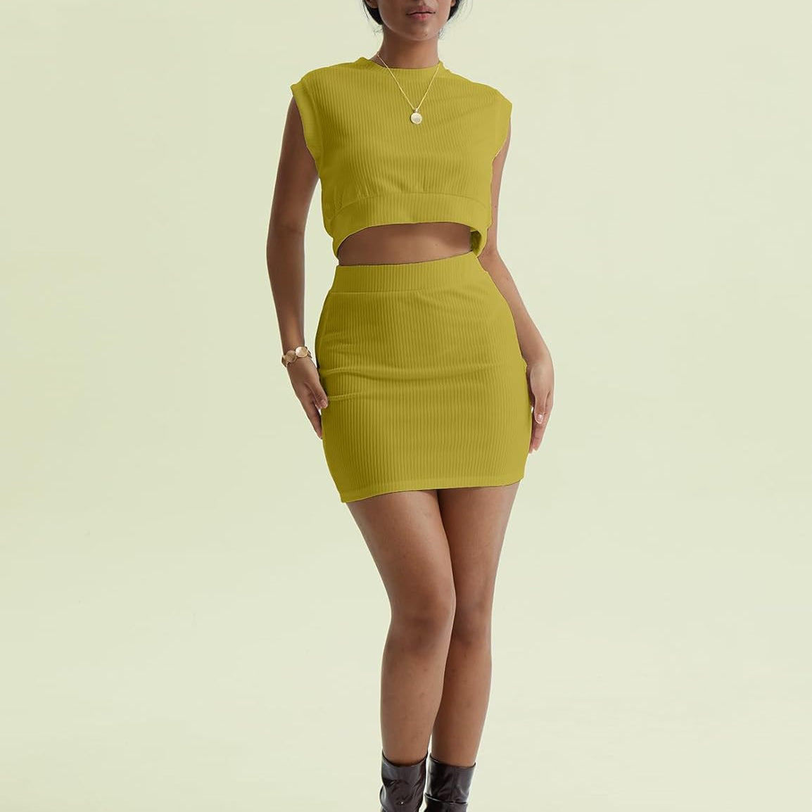CHERFLY Women's 2 Piece Outfits 2024 Summer Casual Skirt Set Tank Top Mini Knit Skirt Matching Sets