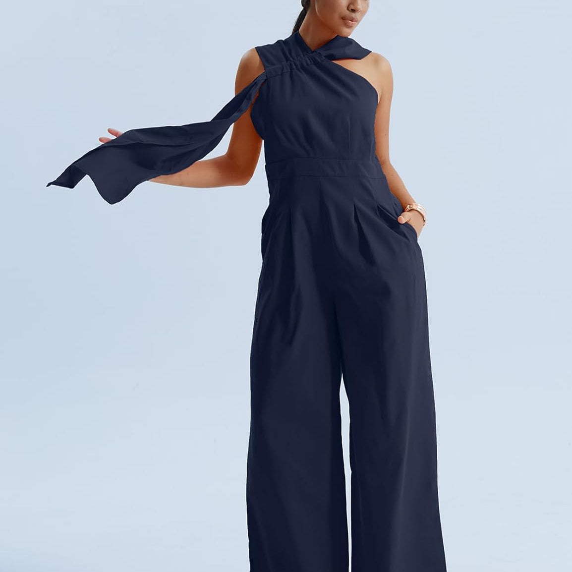 CHERFLY Jumpsuits for Women 2024 Casual Summer Sleeveless Loose Overalls with Drape Wide Leg Pants with Pockets Outfits