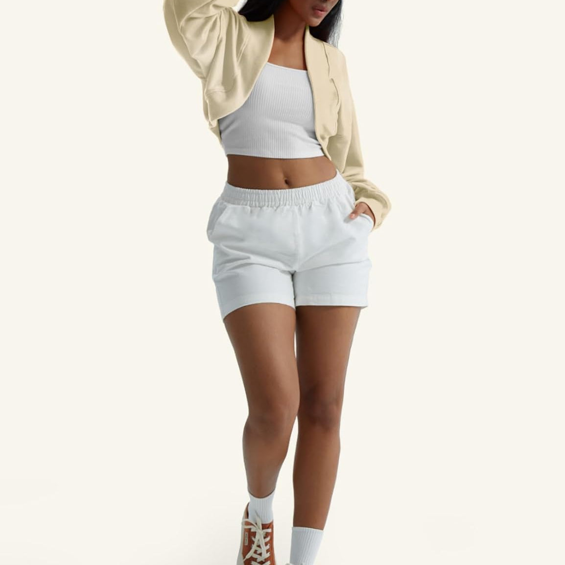 CHERFLY Womens Bolero Shrug Cardigan Cropped 2024 Fall Open Front Batwing Long Sleeve Casual Y2k Spring Workout Sports Jacket