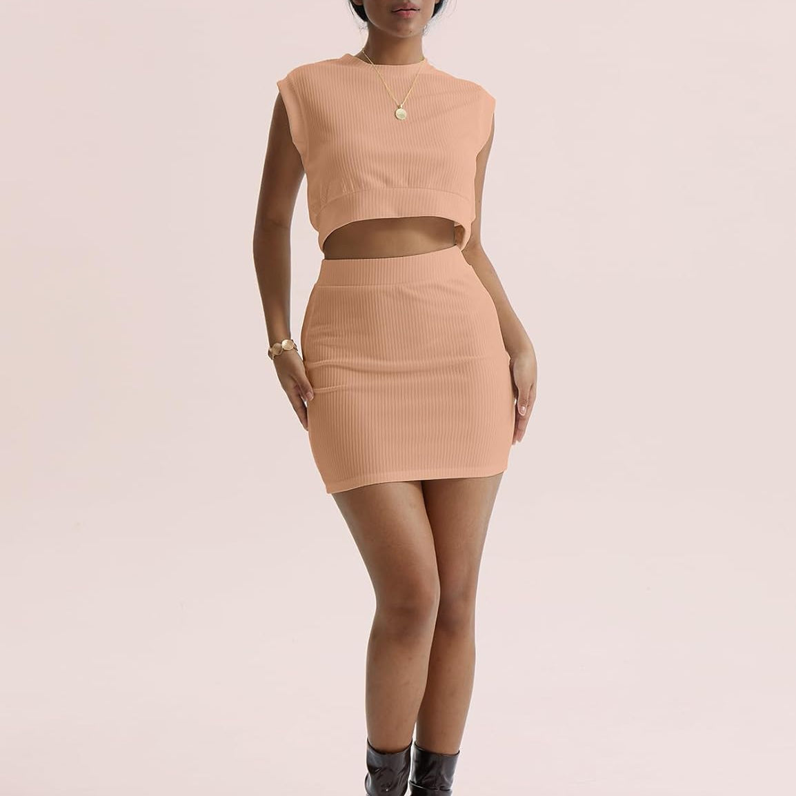 CHERFLY Women's 2 Piece Outfits 2024 Summer Casual Skirt Set Tank Top Mini Knit Skirt Matching Sets