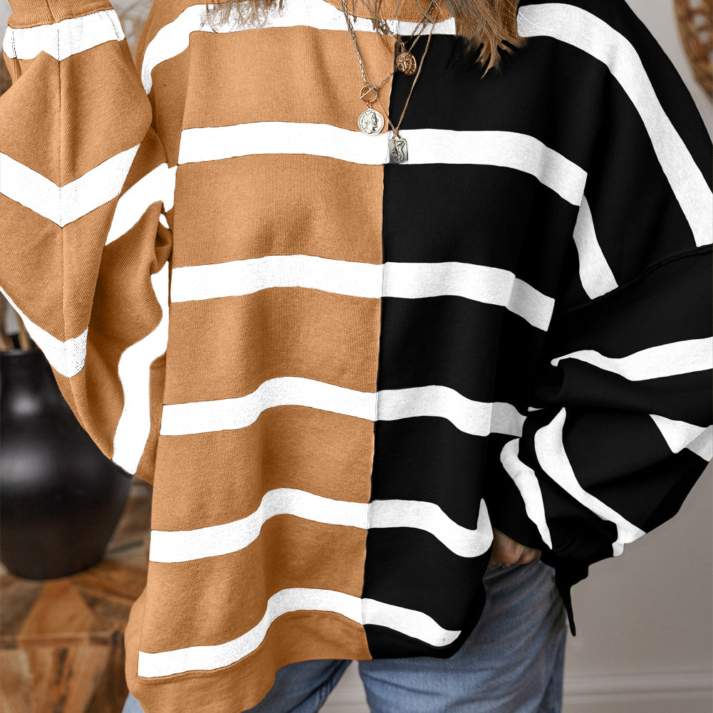 Light French Beige Colorblock Oversized Sweater
