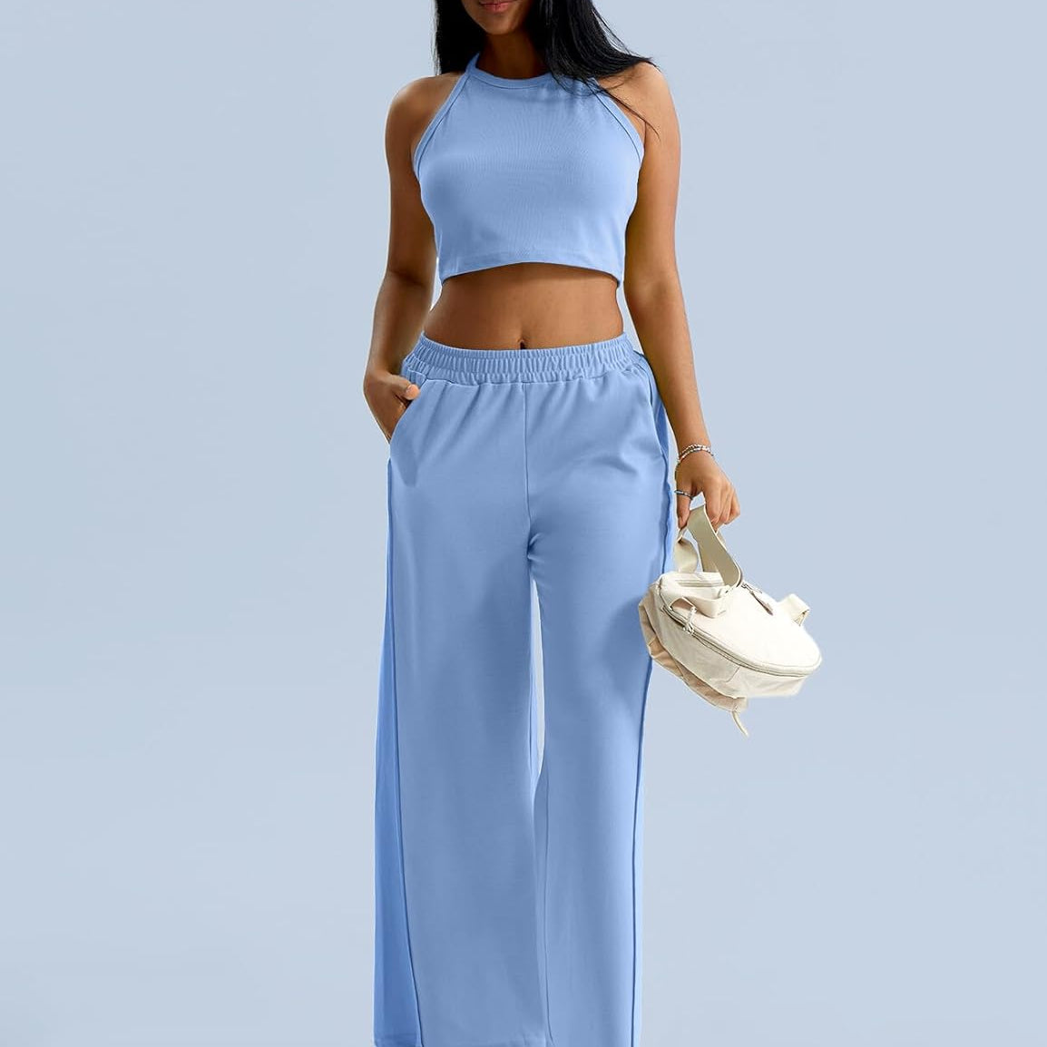 CHERFLY Women's 2 Piece Outfits 2024 Casual Summer Tank Top Sweatsuits Wide Leg Long Pants Tracksuits Matching Sets