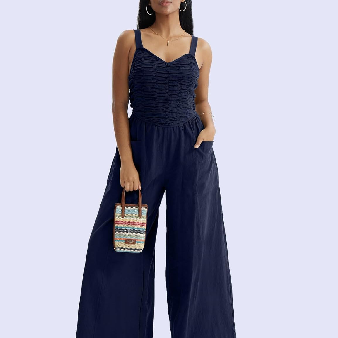 CHERFLY Women Casual Jumpsuit Open-Back with Tie Closure Wide Leg with Pockets 2024 Trendy Overall