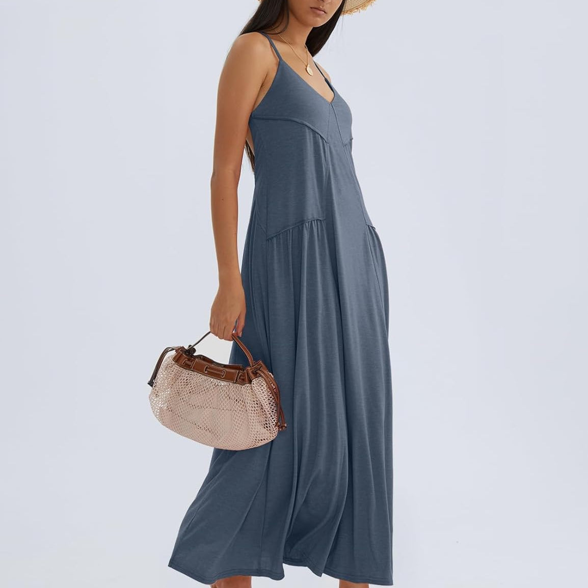 CHERFLY Dresses for Women 2025 Summer Spaghetti Strap Maxi Dress Backless Loose Cami Dress