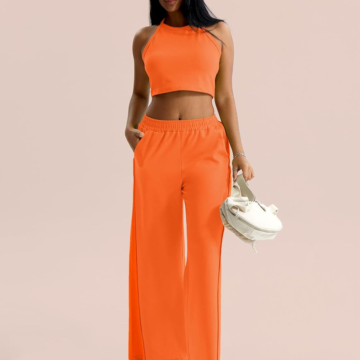 CHERFLY Women's 2 Piece Outfits 2024 Casual Summer Tank Top Sweatsuits Wide Leg Long Pants Tracksuits Matching Sets