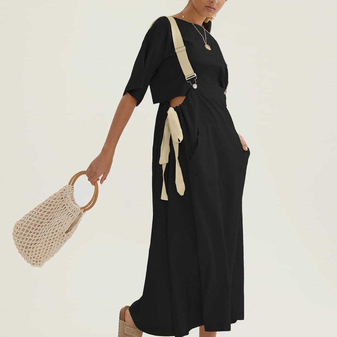 CHERFLY 2 Piece Sets for Women 2025 Casual Midi Suspender Skirt with Crop Top Loose Fit Outfits