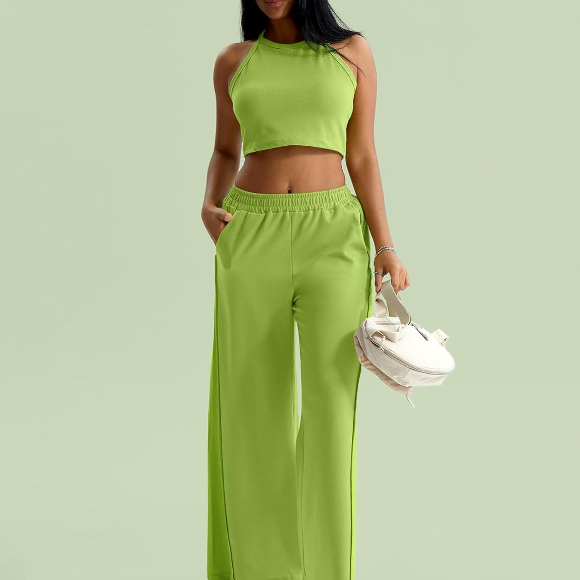 CHERFLY Women's 2 Piece Outfits 2024 Casual Summer Tank Top Sweatsuits Wide Leg Long Pants Tracksuits Matching Sets