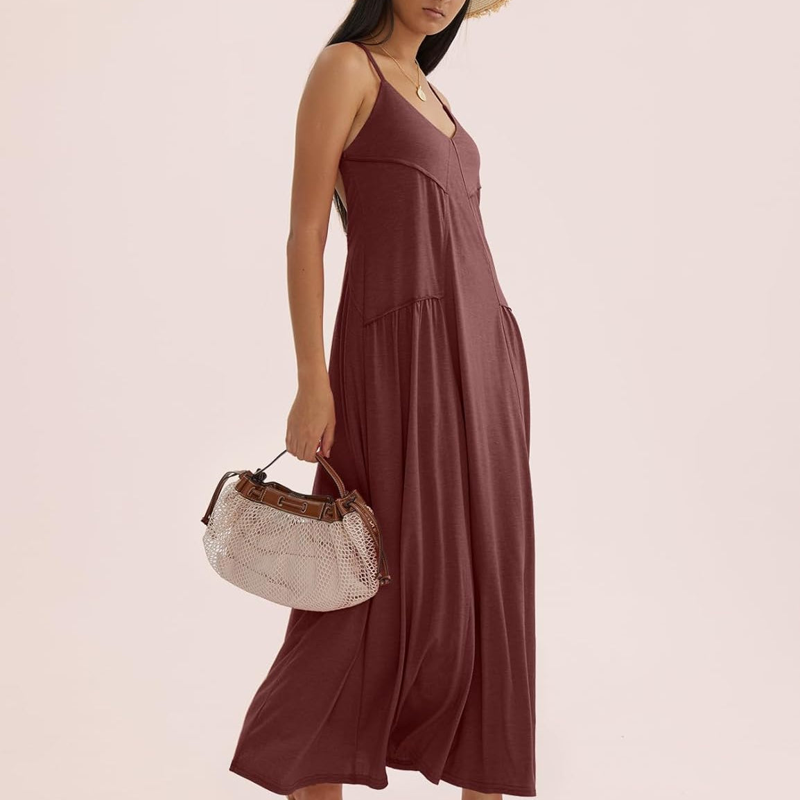 CHERFLY Dresses for Women 2025 Summer Spaghetti Strap Maxi Dress Backless Loose Cami Dress