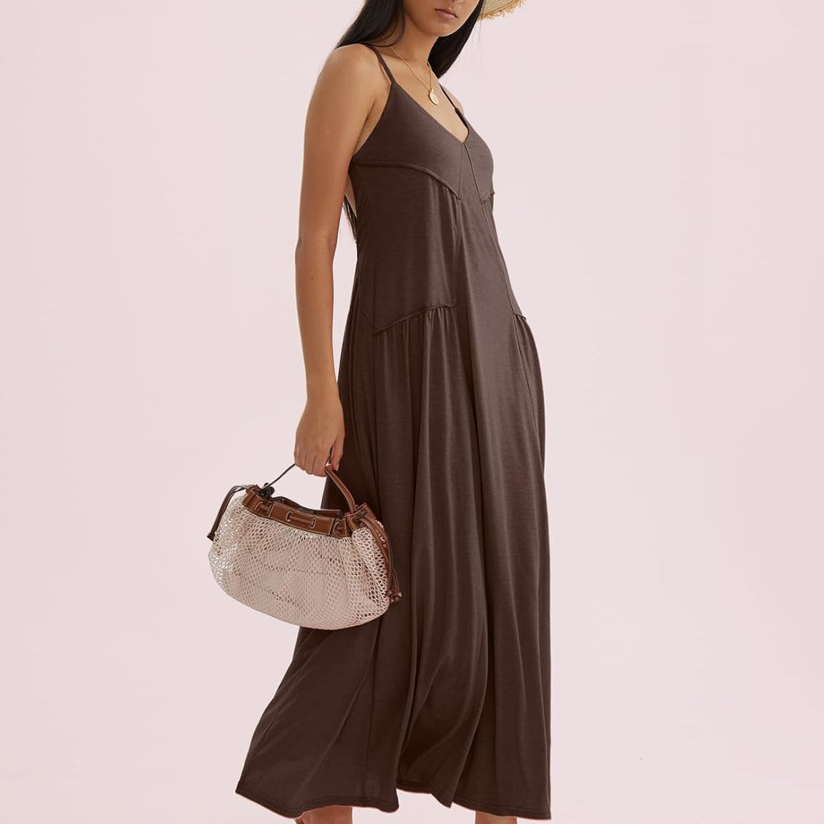 CHERFLY Dresses for Women 2025 Summer Spaghetti Strap Maxi Dress Backless Loose Cami Dress
