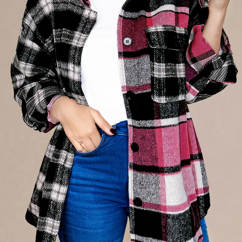 Black Plaid Colorblock Loose Shacket
