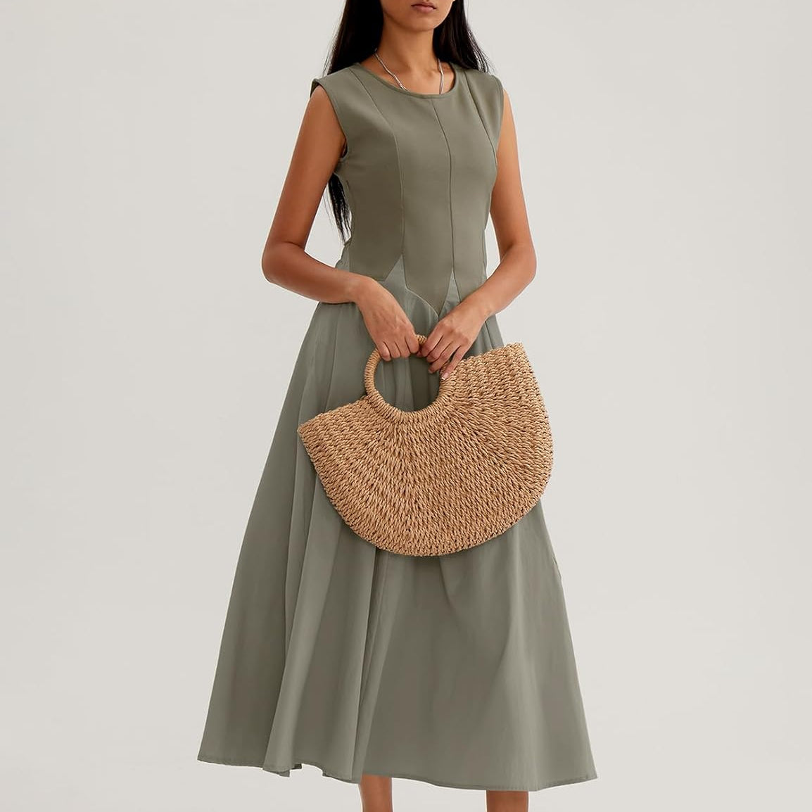CHERFLY Women's Maxi Summer Dresses Round Neck Sleeveless Drop-Waist Dresses Casual A-line Swing Sundresses 2025