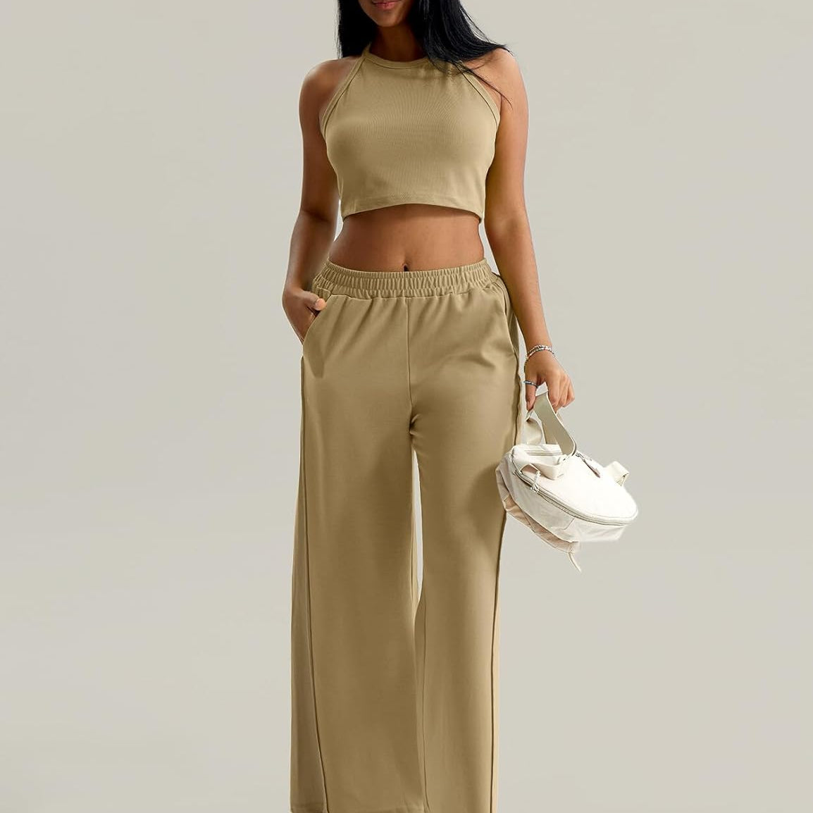 CHERFLY Women's 2 Piece Outfits 2024 Casual Summer Tank Top Sweatsuits Wide Leg Long Pants Tracksuits Matching Sets