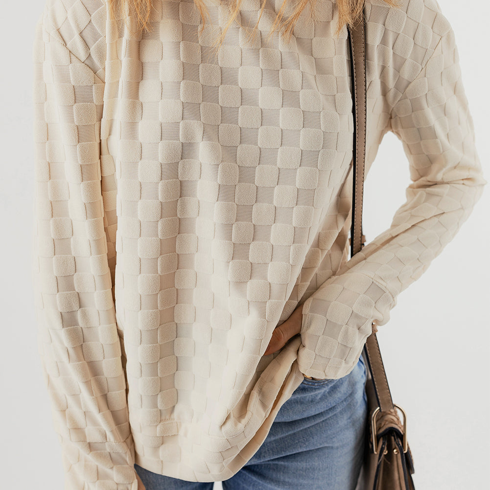 Beige Solid Textured Thumbhole Sleeve Top