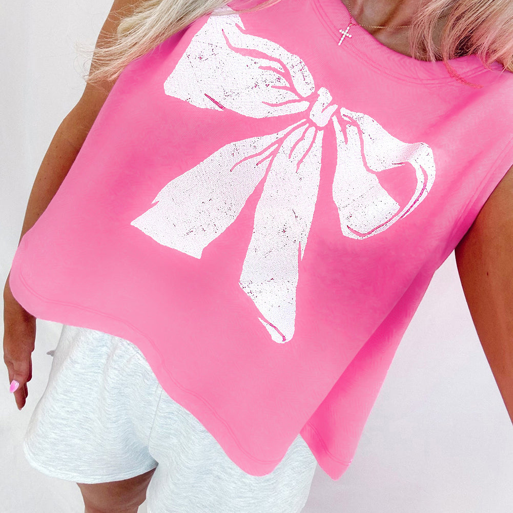 Sachet Pink Bow Print Boxy Fit Tank Top