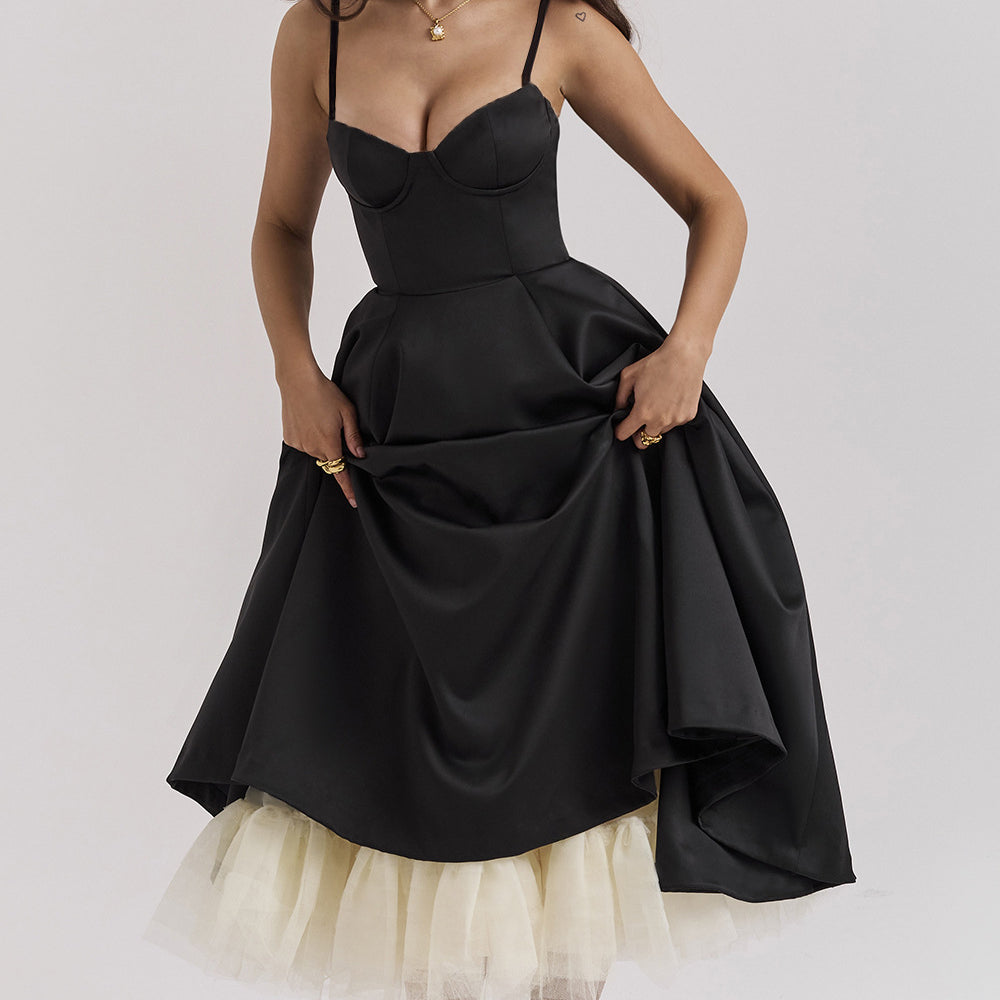 Women Polyester Bandeau Sleeveless Midi A-Line Summer Other Dress None Solid Other