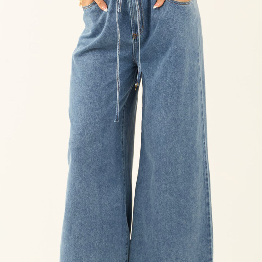 Dusk Blue Medium Wash Super Wide Leg Denim Pants