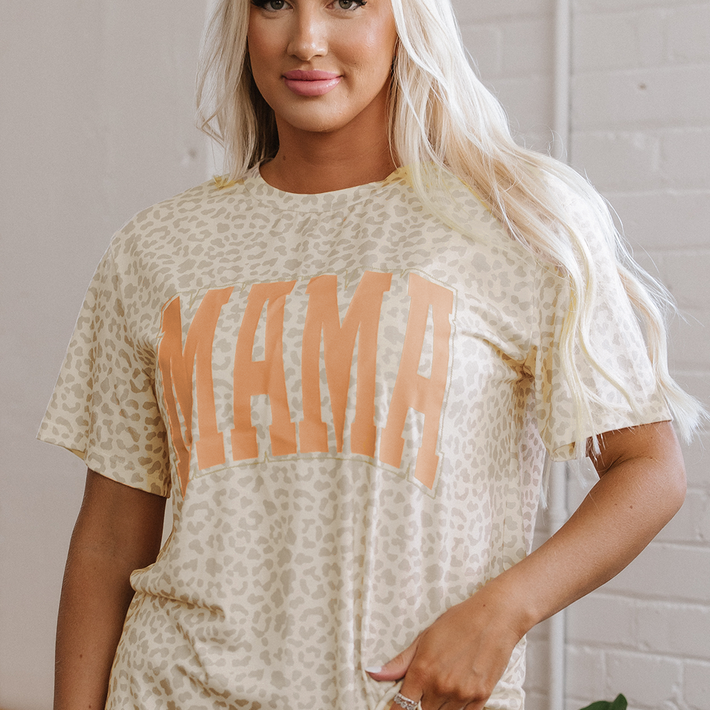Yellow MAMA Letter Graphic Leopard Loose Tee