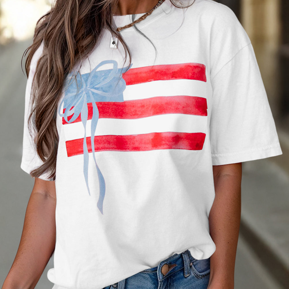 Light Pink Flag Bow Graphic Crewneck Tee
