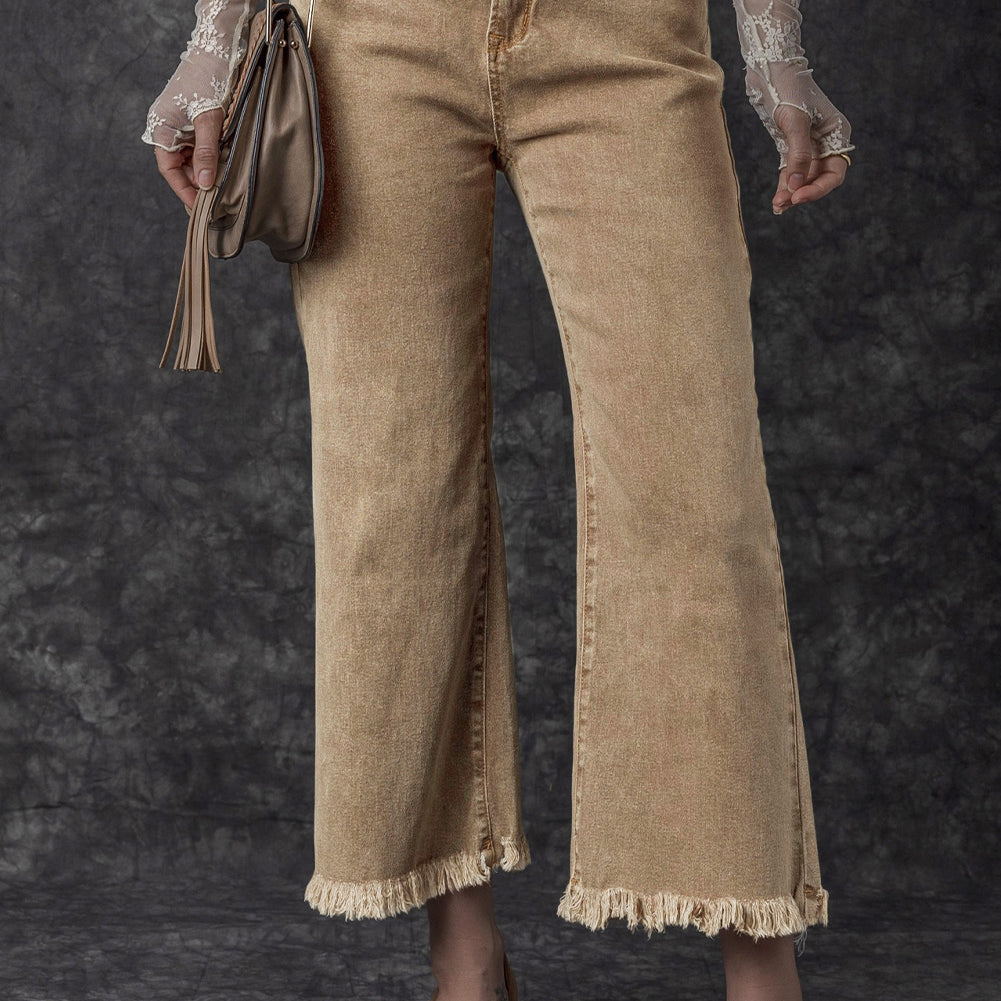 Myosotis Acid Washed High Rise Cropped Wide Leg Jeans