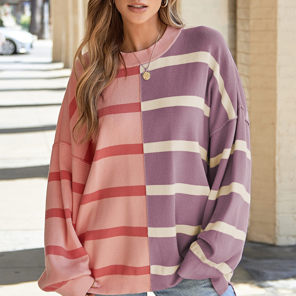 Khaki Stripe Colorblock Oversized Sweater