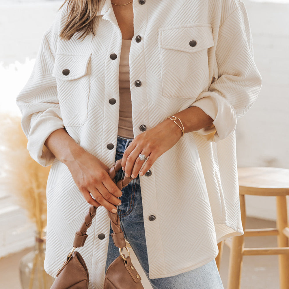 Solid Textured Flap Pocket Buttoned Shacket