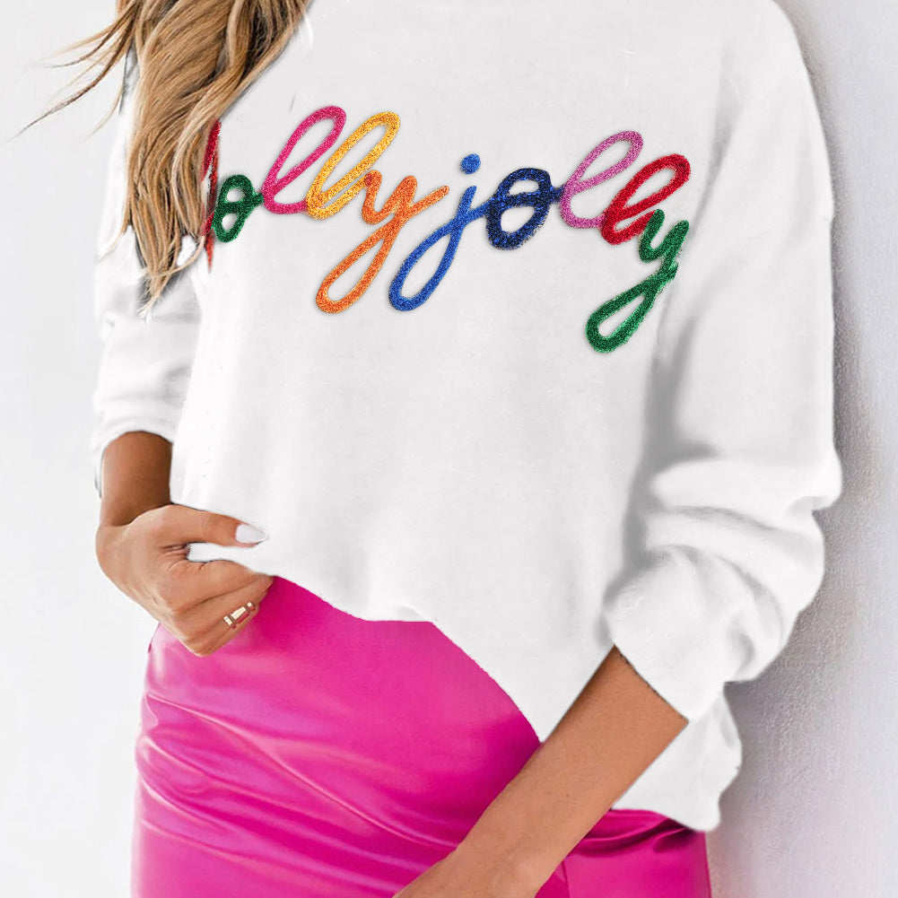White Merry & Bright Round Neck Casual Sweater
