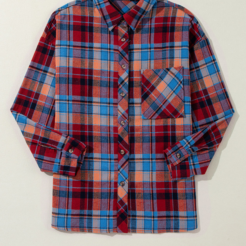 Orange Plaid Print Loose Vintage Shirt