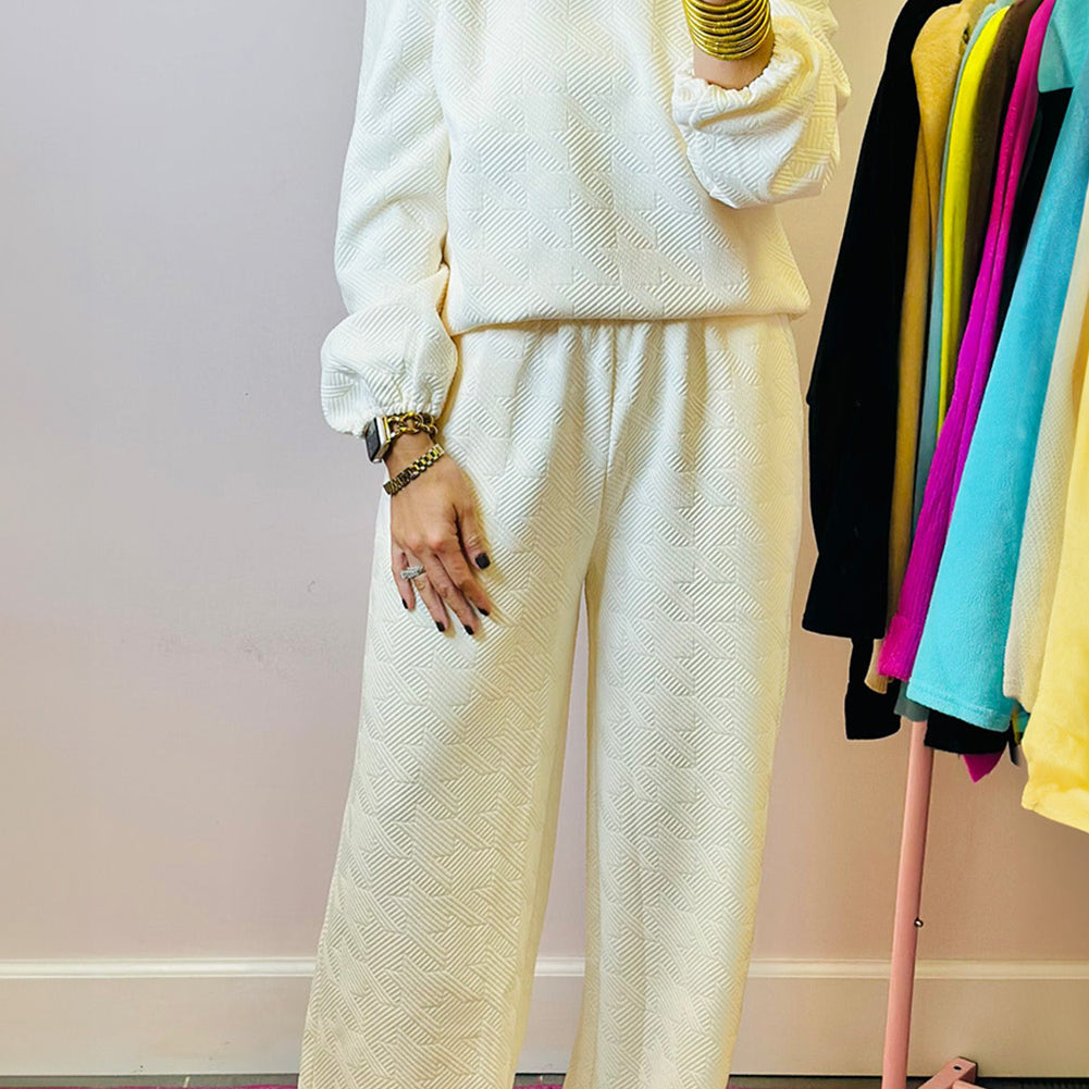 Rose Red Textured Puff Sleeve Top and Pants Set