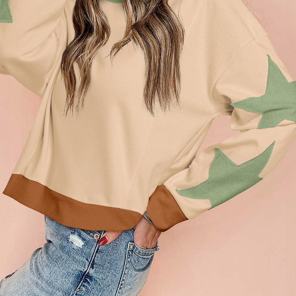 Light Pink Star Patchwork Exposed Seam Oversized Sweatshirt